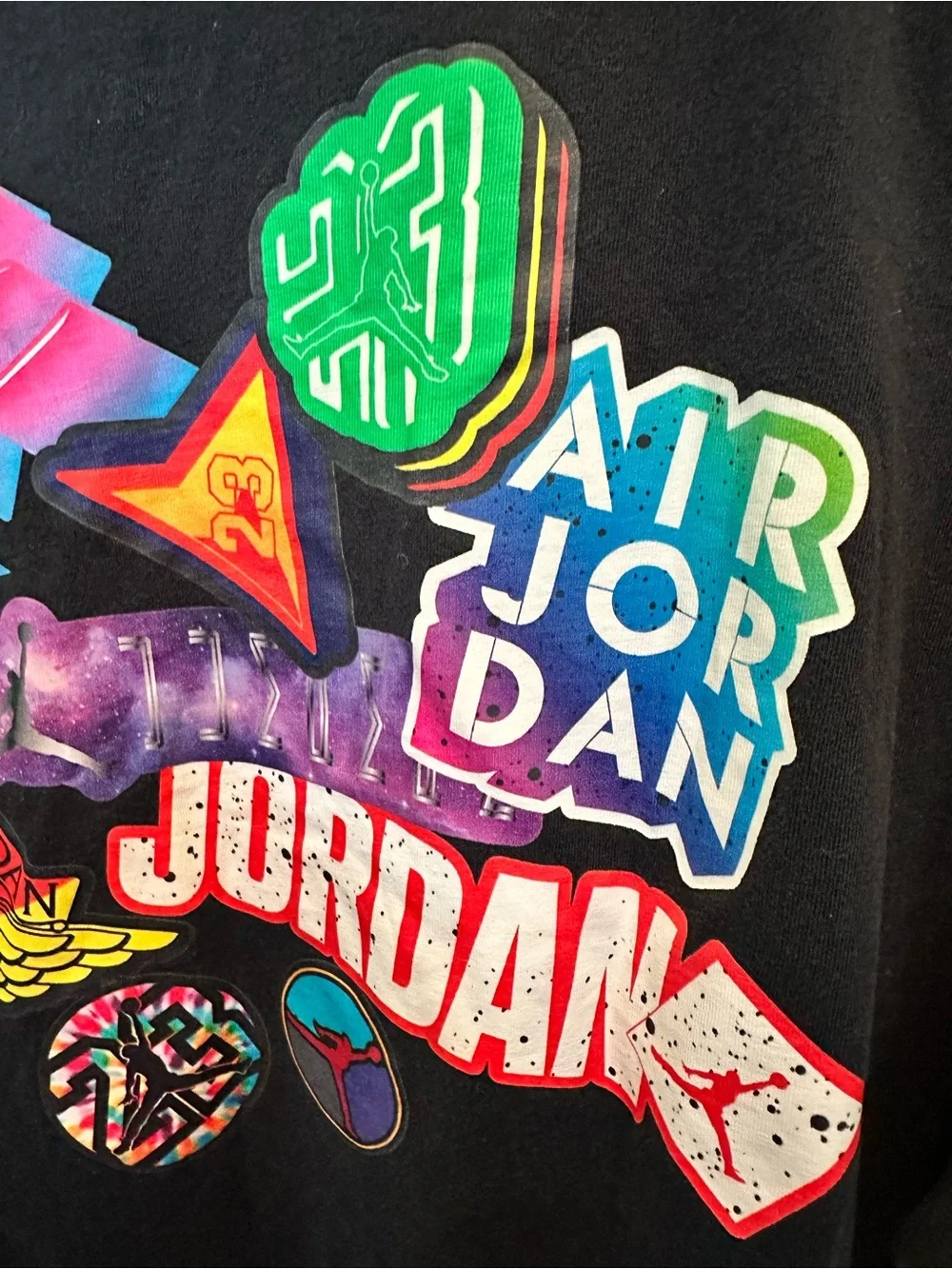 Jordan Black Tee with Multicolor Retro Badge Graphics
